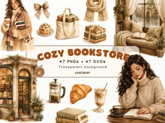 Download Cozy Bookstore Cliparts, Watercolor PNG - Watercolor png Collection