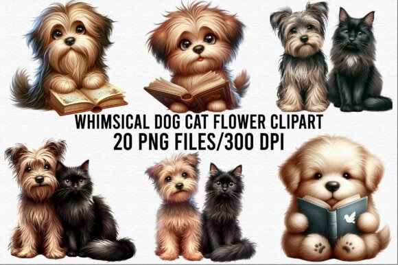 Download Whimsical Dog Cat Flower Clipart - Flower clipart Collection