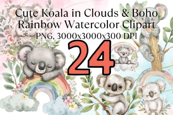 Download Cute Baby Koala Boho Rainbow Watercolor - Premium Resources