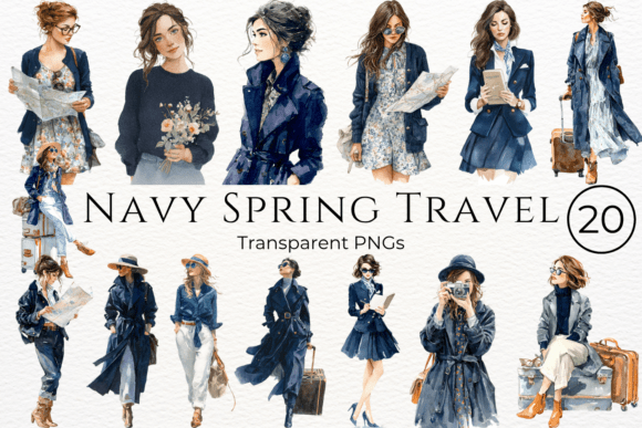 Download Navy Spring Travel Watercolor Clipart - Travel watercolor clipart Collection
