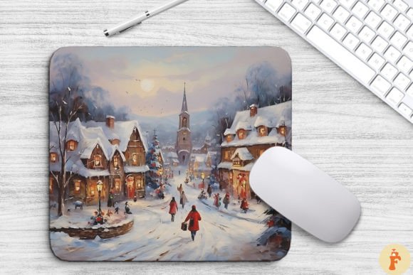 Download Cozy Christmas Scene Painting Mouse Pad - Cozy christmas Collection