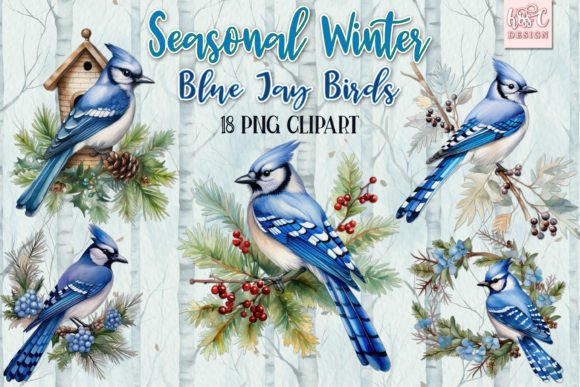 Download Winter Season Blue Jay Bird Illustration - Season Collection