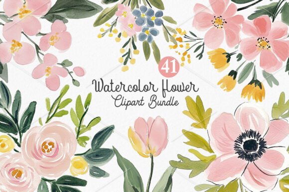 Download Watercolor Flower Clipart Bundle - Flower clipart Collection