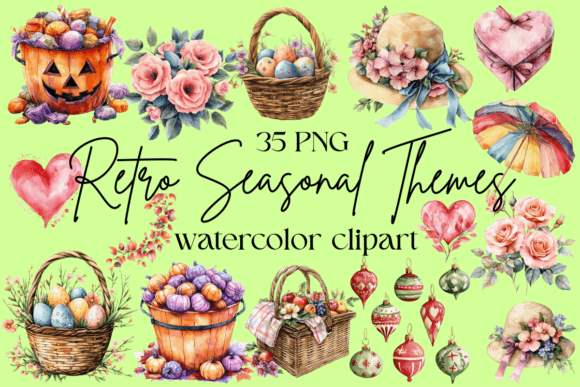 Download Retro Seasonal Clipart Bundle - Season Collection