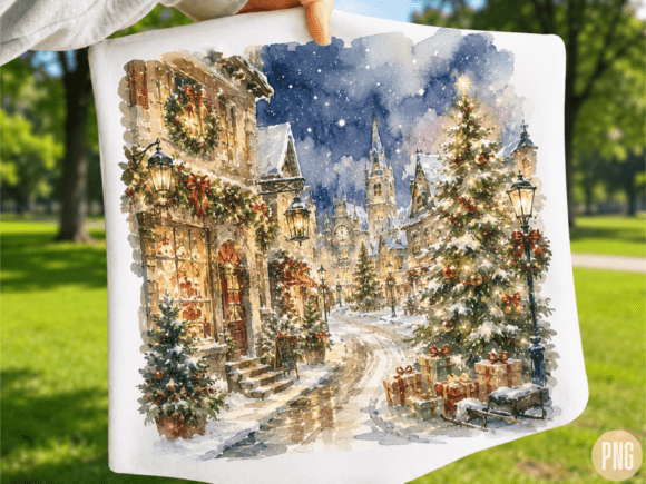 Download Vintage Christmas Village Watercolor PNG - Watercolor png Collection