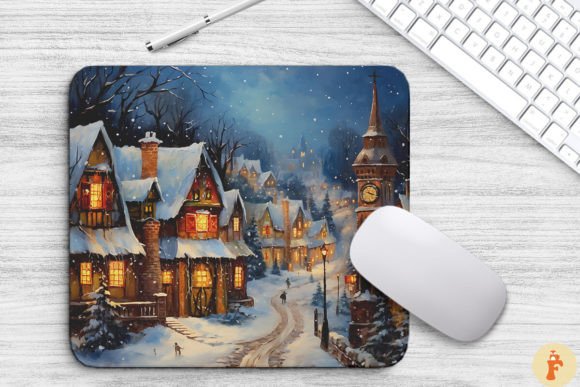 Download Cozy Christmas Scene Painting Mouse Pad - Cozy christmas Collection