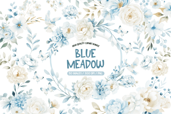 Download Blue Meadow Wildflower Clipart Set - Flower clipart Collection