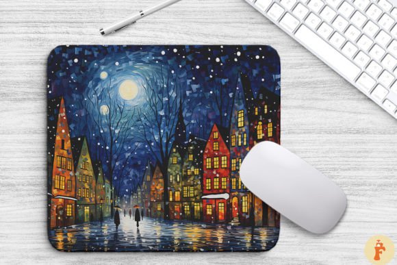 Download Cozy Christmas Scene Painting Mouse Pad - Cozy christmas Collection