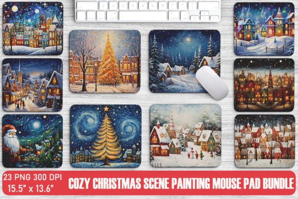 Download Cozy Christmas Scene Painting Mouse Pad - Cozy christmas Collection