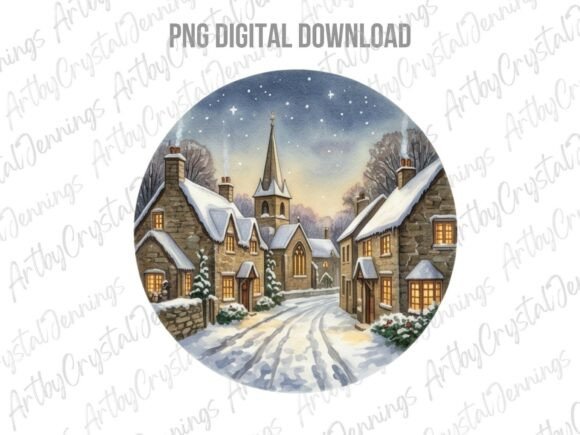 Download Winter Christmas Village Watercolor PNG - Watercolor png Collection