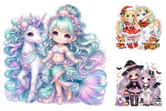 Download Cute Chibi Girl Unicorn Seasonal Clipart - Season Collection